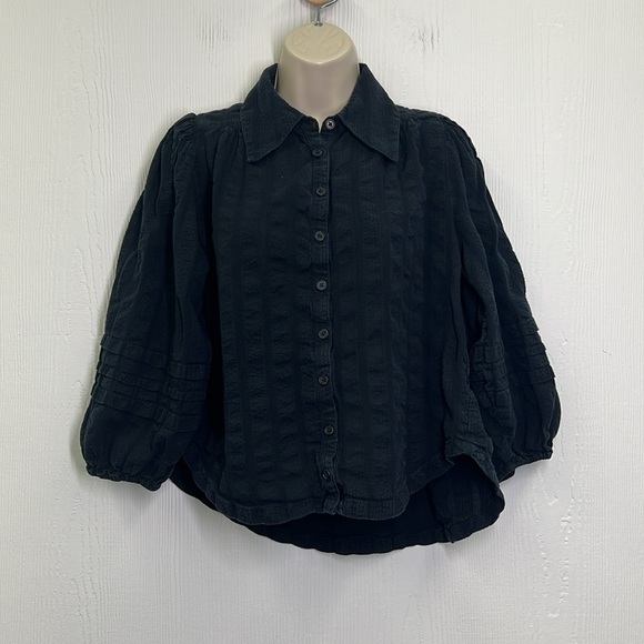 Free People - Happy Days Black Balloon Sleeves Button Down Blouse Size XS - Picture 3 of 10